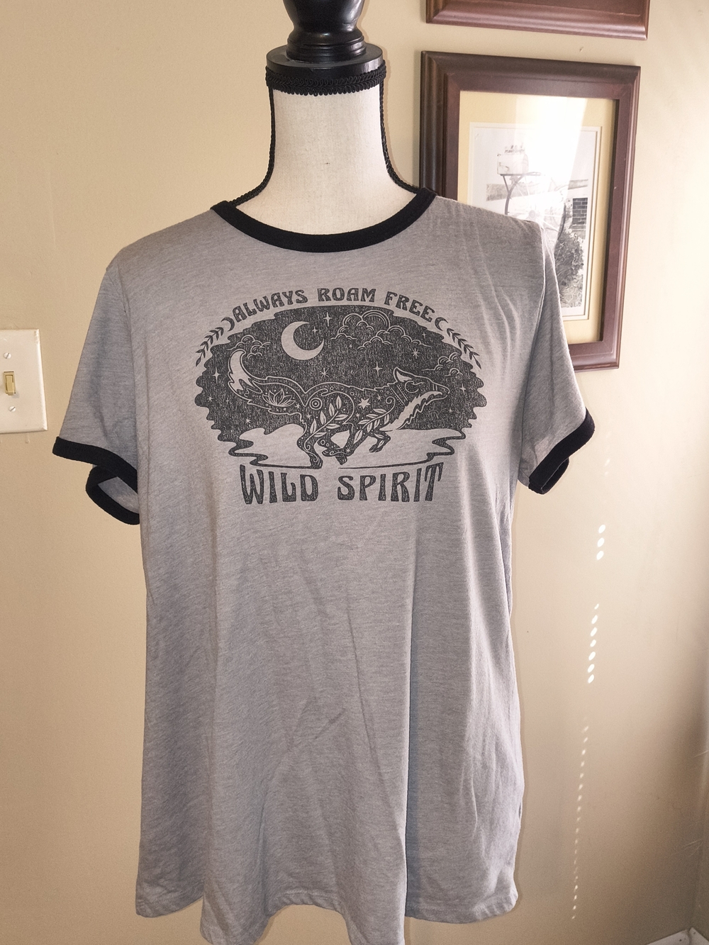 torrid Grey Ringer Tee with Black Trim and 'Wild Spirit' Graphic